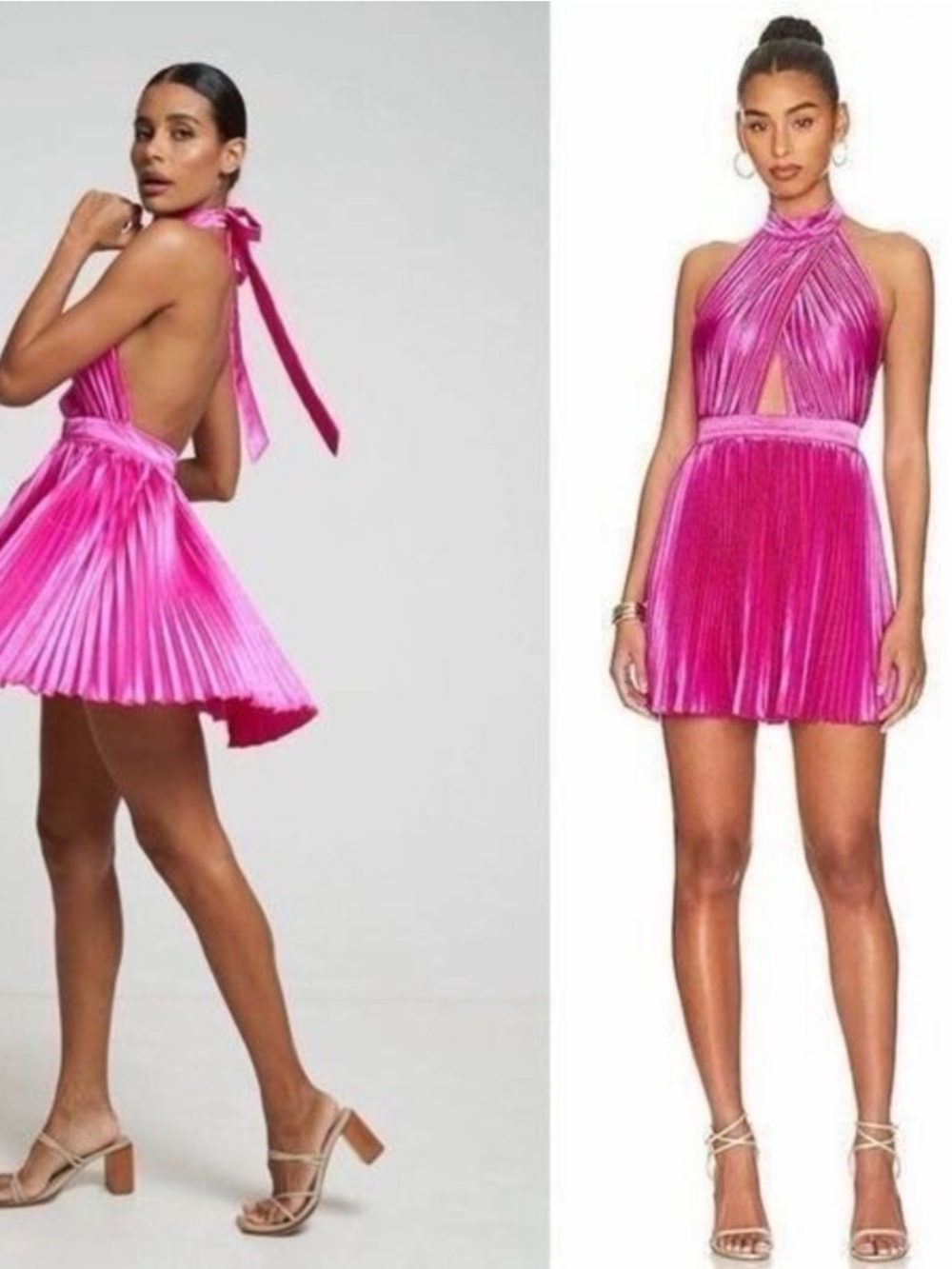 NWT L’IDEE Dress Renaissance Halter Pleated Mini in Flamingo Pink